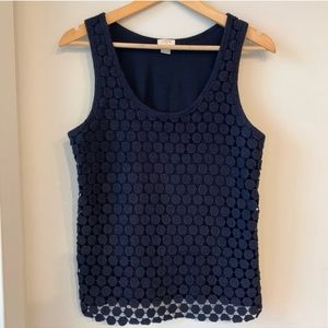 J. Crew 100% Cotton Navy Crochet Dot Top Size Small